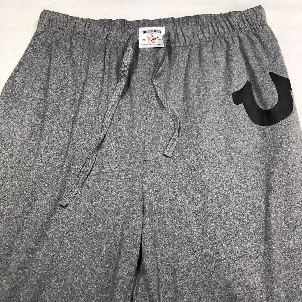 TRUE RELIGION Loungewear Fleece Jogger Men L 34x30 Gray Drawstring Elastic Cuff
